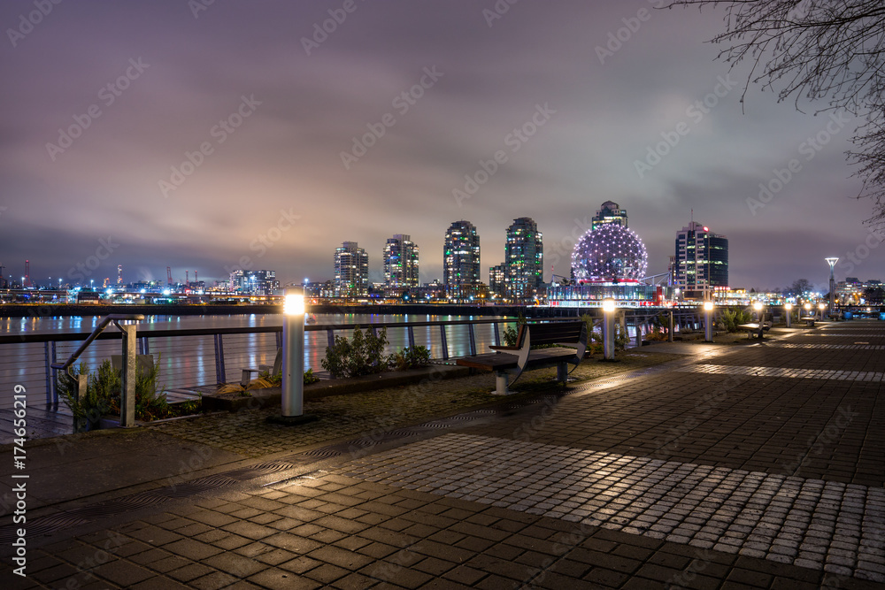 Night scene in Downtown Vancouver, British Columbia, Canada.
