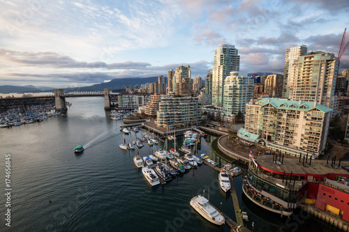 Aerial view of the residential buildings in False Creek, Downtown Vancouver, British Columbia, Canada. © edb3_16