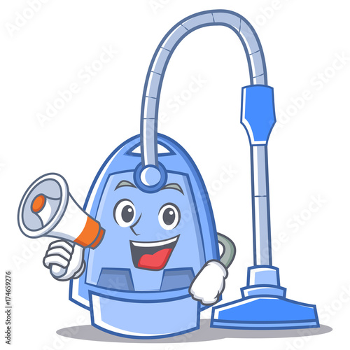 With megaphone vacuum cleaner character cartoon