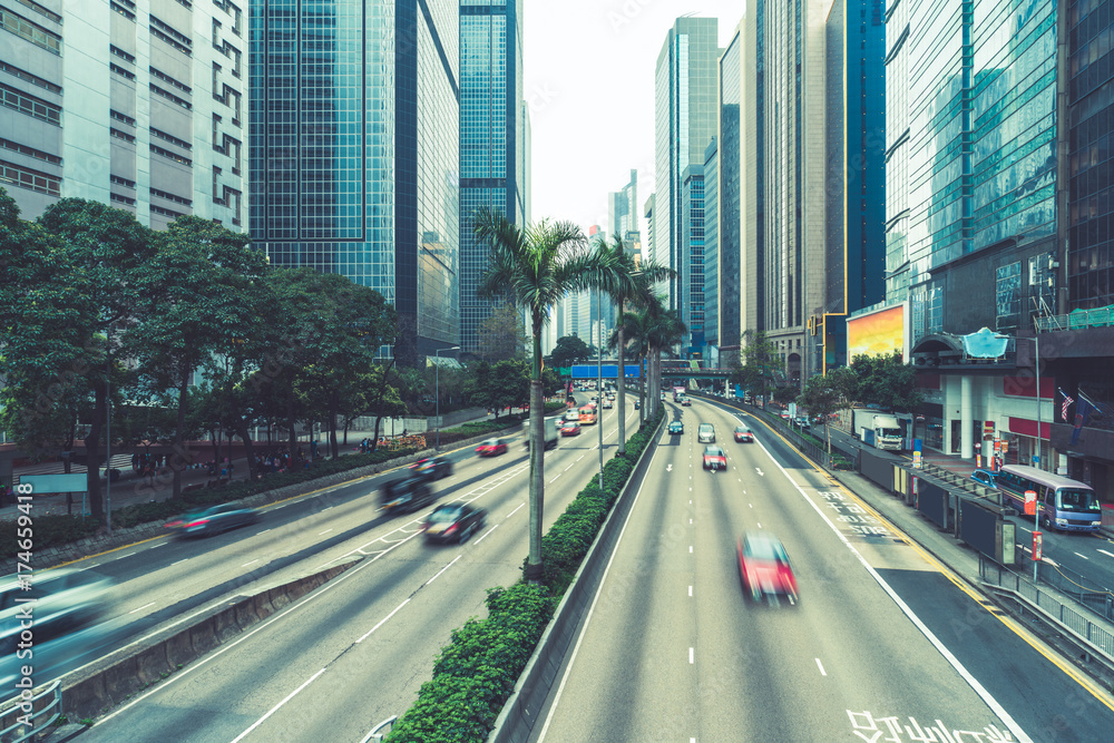 Fototapeta premium busy traffic in downtown hong kong,china,asia.