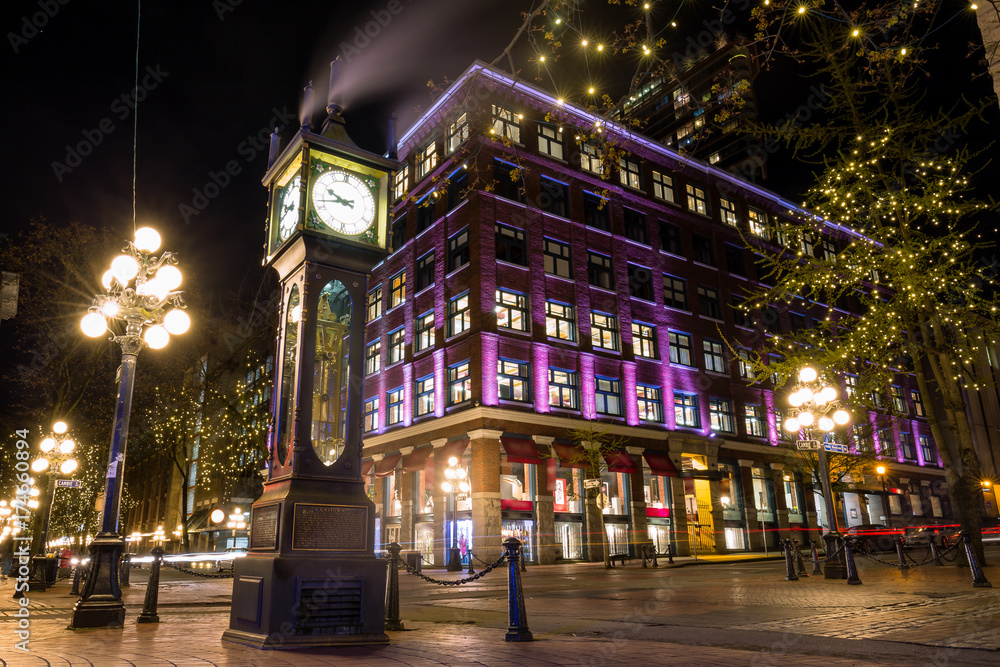 Fototapeta premium Zegar parowy w Gastown, Downtown Vancouver, Kolumbia Brytyjska, Kanada.