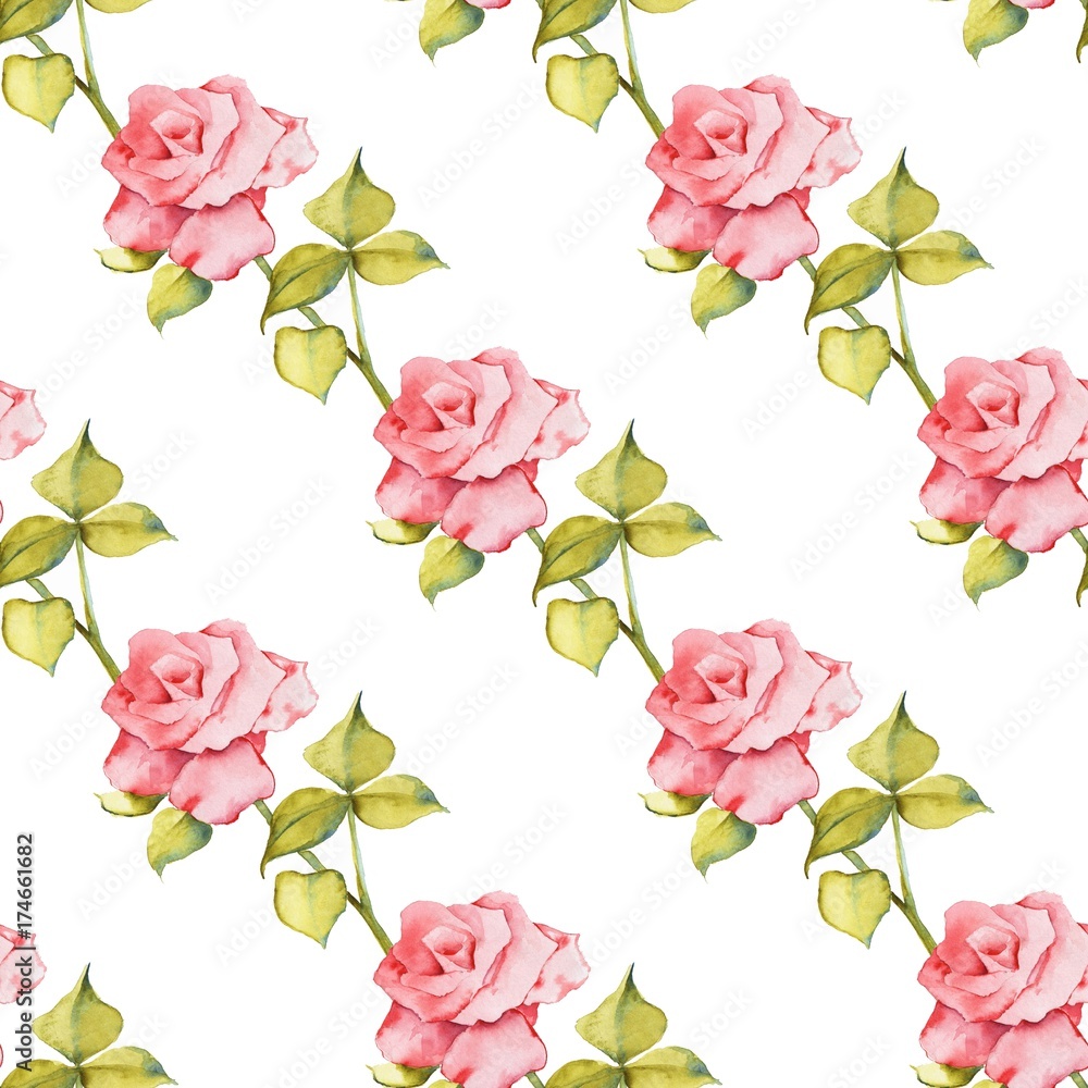 Floral seamless pattern. Watercolor background with roses