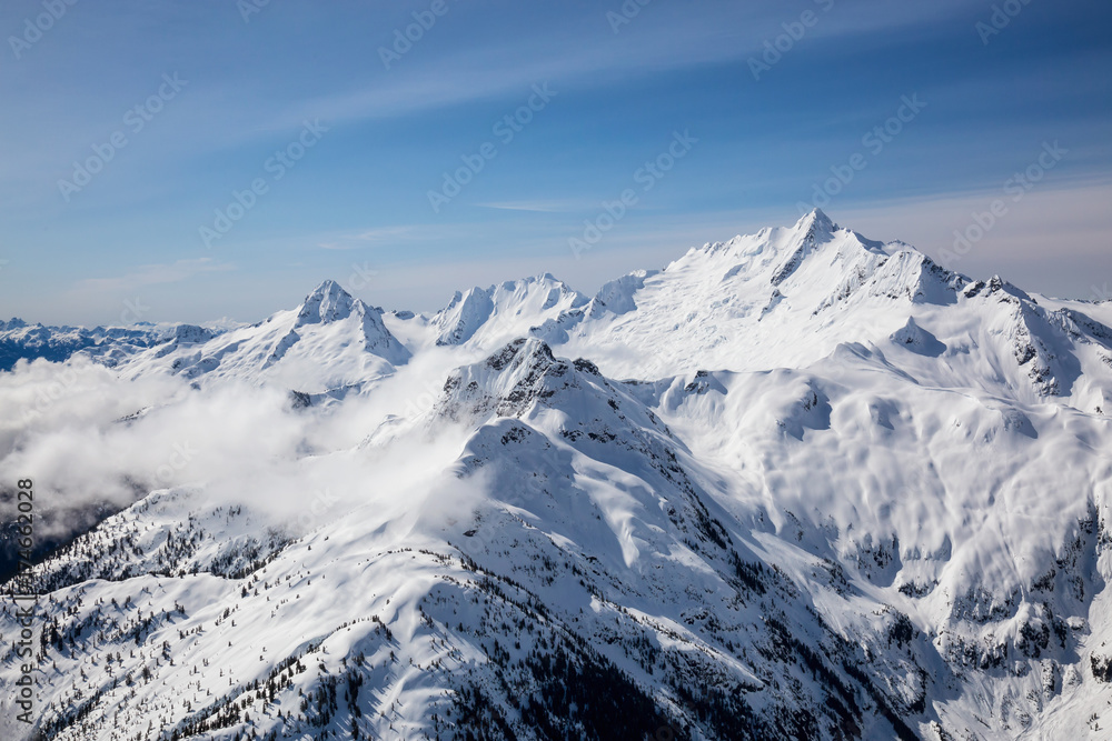 Aerial landscape view of Tantalus Range. Taken near Squamish North from Vancouver, British Columbia, Canada.