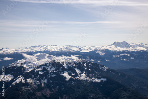 Aerial landscape view of the mountains. Taken far remote North West from Vancouver  British Columbia  Canada.