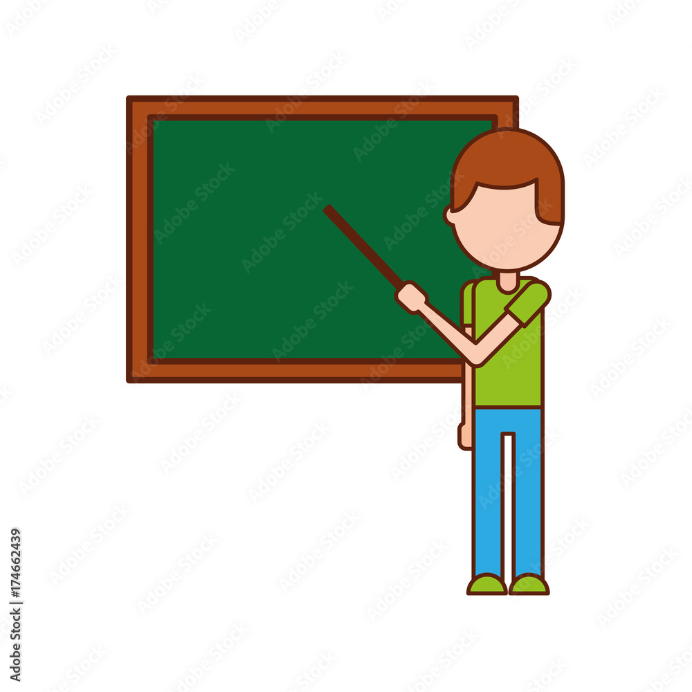 teacher with pointer showing on board on lesson at blackboard in classroom teacher with pointer showing on board on lesson at blackboard in classroom