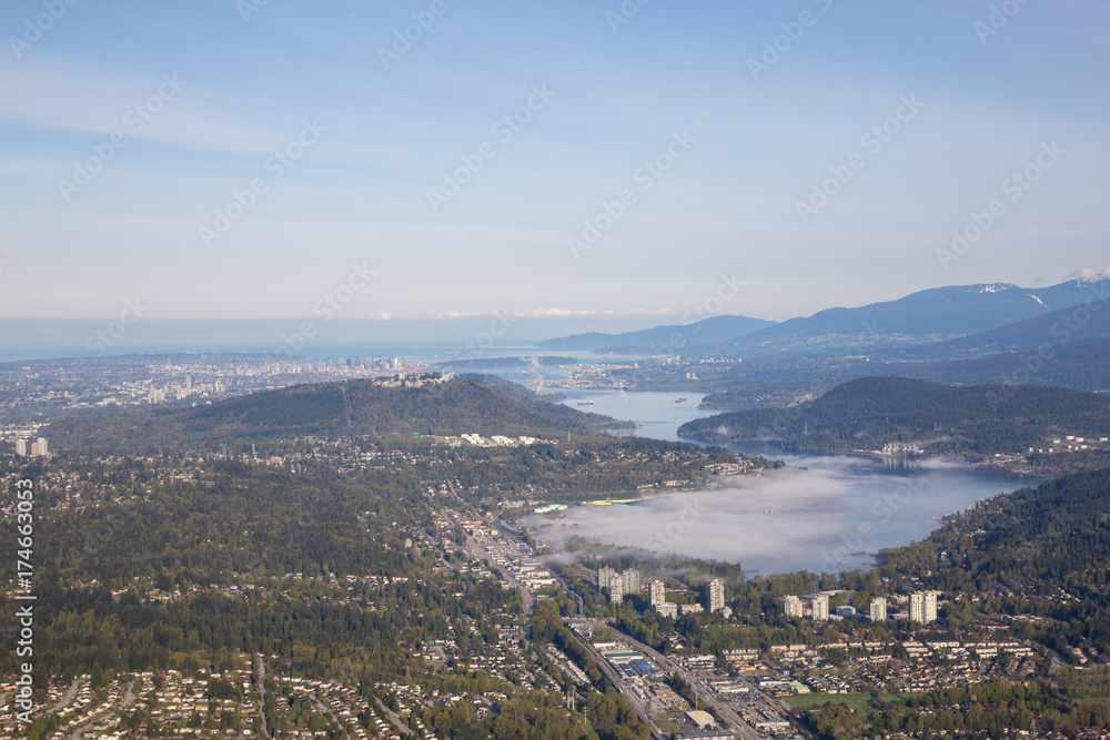 Aerial view of Vancouver City, British Columbia, Canada, during an early morning.