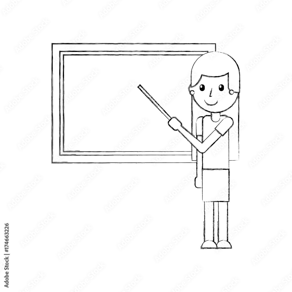 cartoon teacher with pointer standing in front of blackboard cartoon teacher with pointer standing in front of blackboard