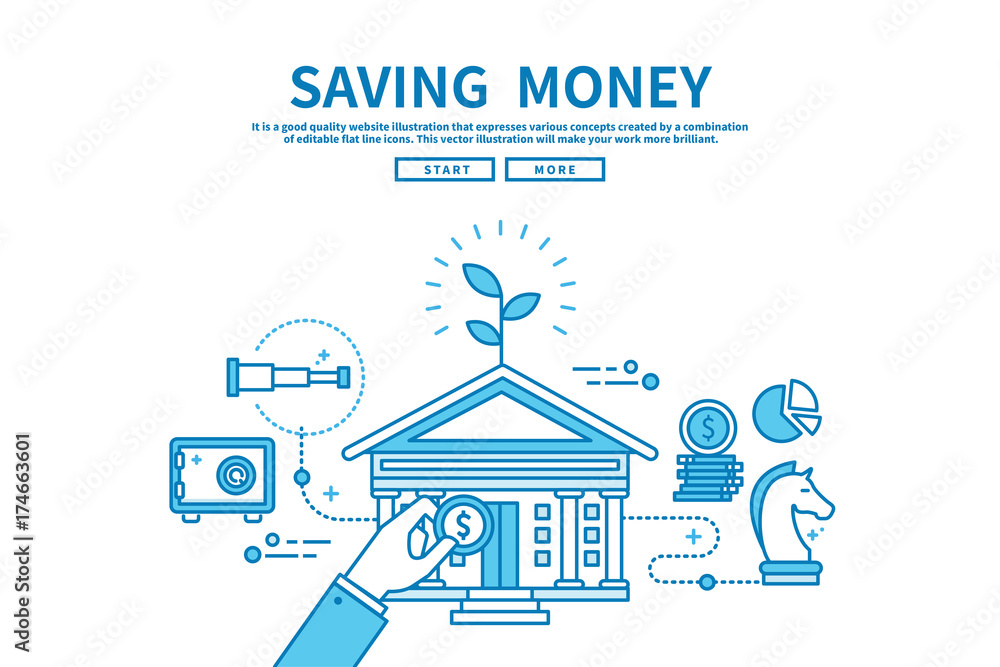 Modern flat blue color line vector editable graphic illustration, business finance concept, saving money