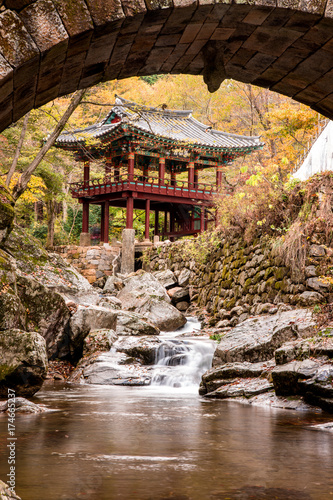 The seongseongyo of seonamsa valley beautifully colored leaves in autumn. photo