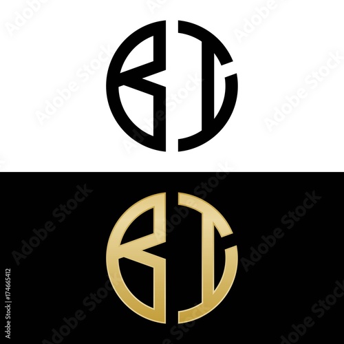 bi initial logo circle shape vector black and gold