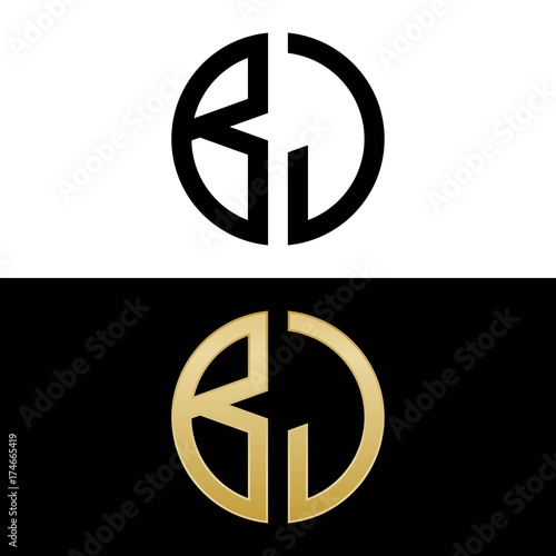 bj initial logo circle shape vector black and gold