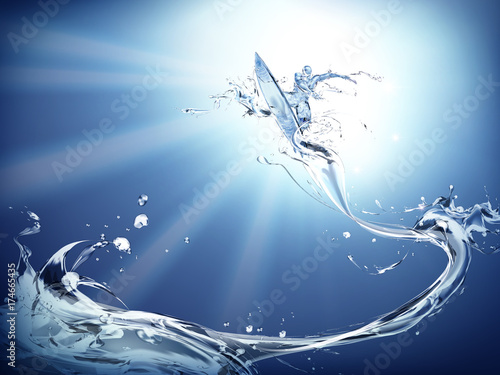 Liquid man surfing in the sky