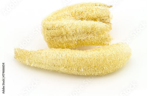 Loofah (Luffa) - natural fiber for body scrubbing  on white background