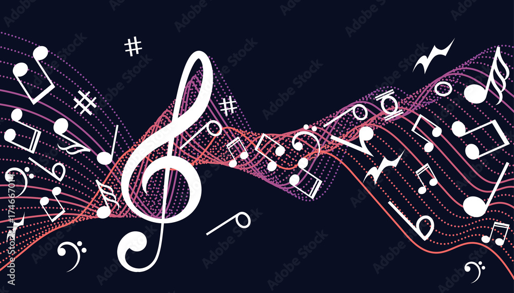 Obraz premium Notenschlüssel Noten Musik. Abstract musical background with notes. Music design.