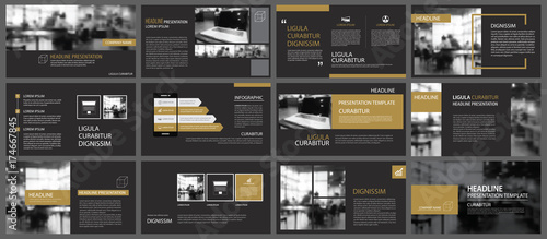 Black gold presentation templates and infographics elements background. Use for business annual report, flyer, corporate marketing, leaflet, advertising, brochure, modern style.