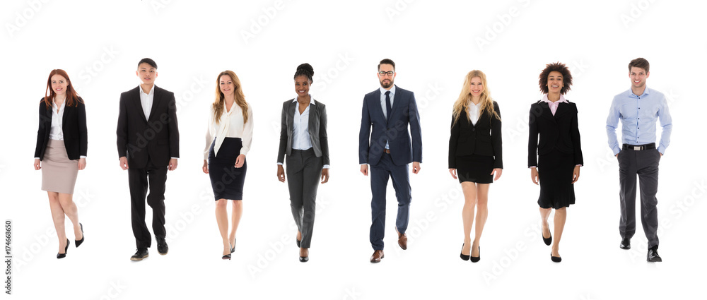 Businesspeople Walking On White Background