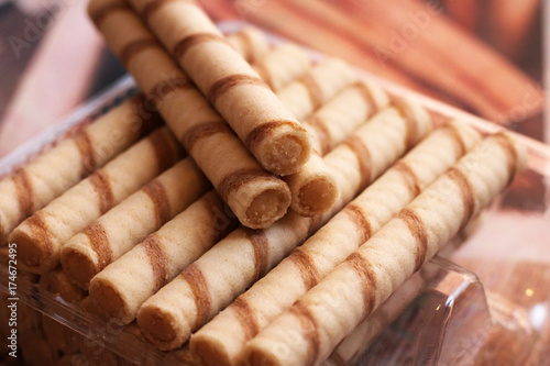 Round wafers sticks with chocolate stuffing