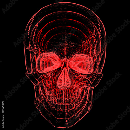 Illusion. Electro skull. Hand-drawn style.