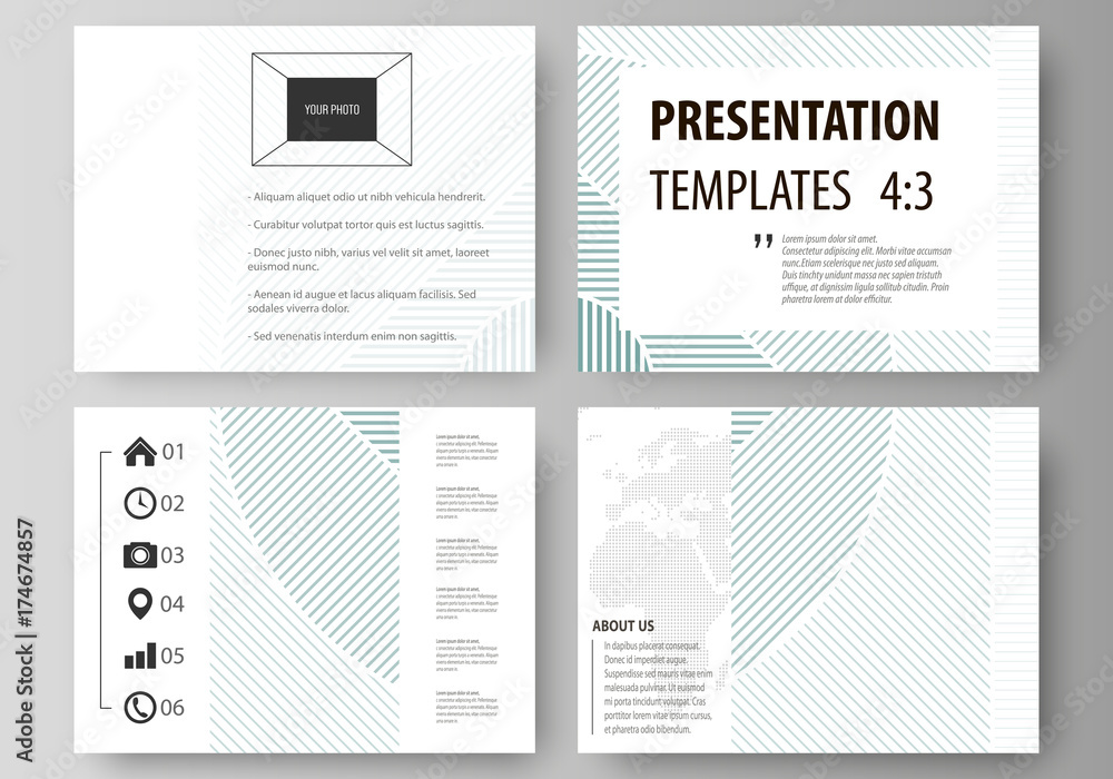 Business templates for presentation slides. Easy editable abstract vector layouts in flat design. Minimalistic background with lines. Gray color geometric shapes forming simple beautiful pattern.