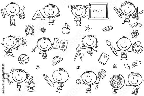Kids with School Things