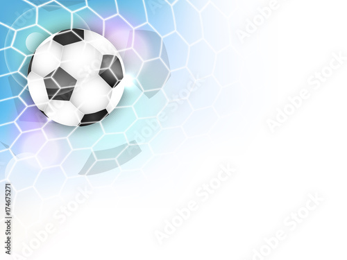 Soccer vector banner with football ball, net, glitter and space for your content. © ftotti1984