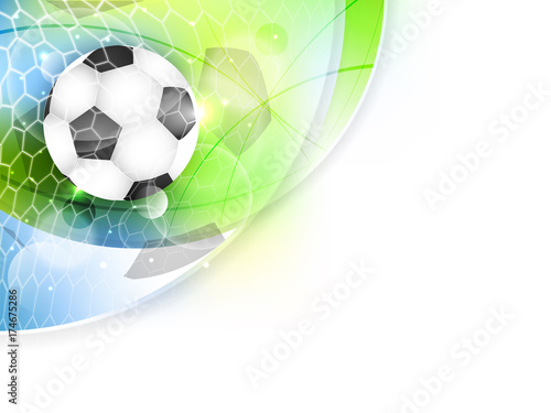 Soccer vector banner with net, ball and glitter.