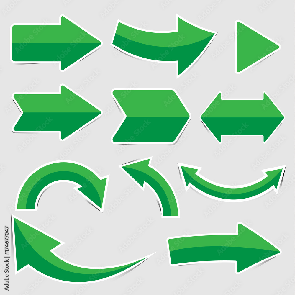 Set of green paper arrow stickers Set of green paper arrow stickers