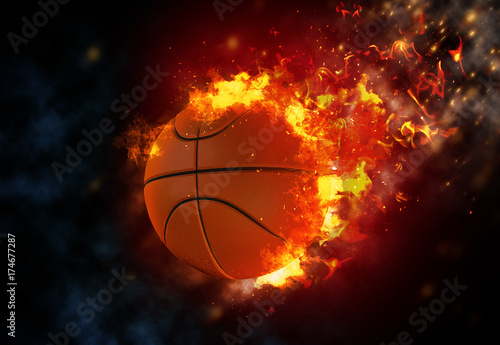 Basketball on fire. 3D illustrate © solvod