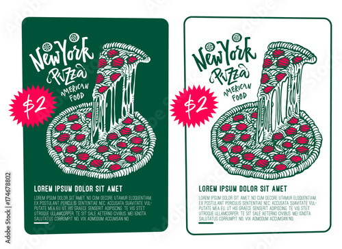 Labels, logotype and lettering.Hand drawn New York pizza.