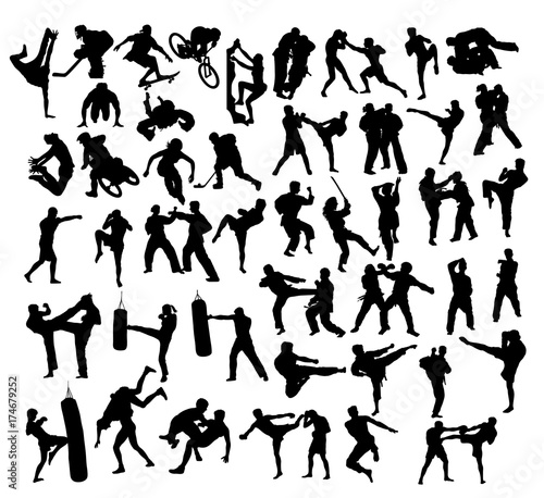 Extreme Sport and Martial Art Silhouettes, art vector design