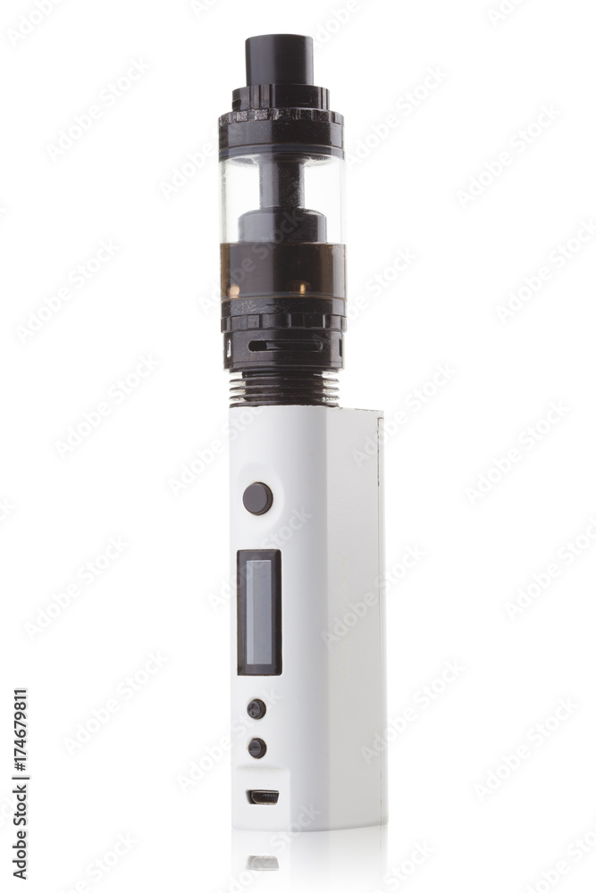 Isolated modern metal electronic cigarette on a white background. with clipping path Isolated modern metal electronic cigarette on a white background. with clipping path