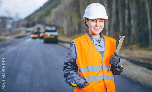 Obraz na plátně female worker road construction
