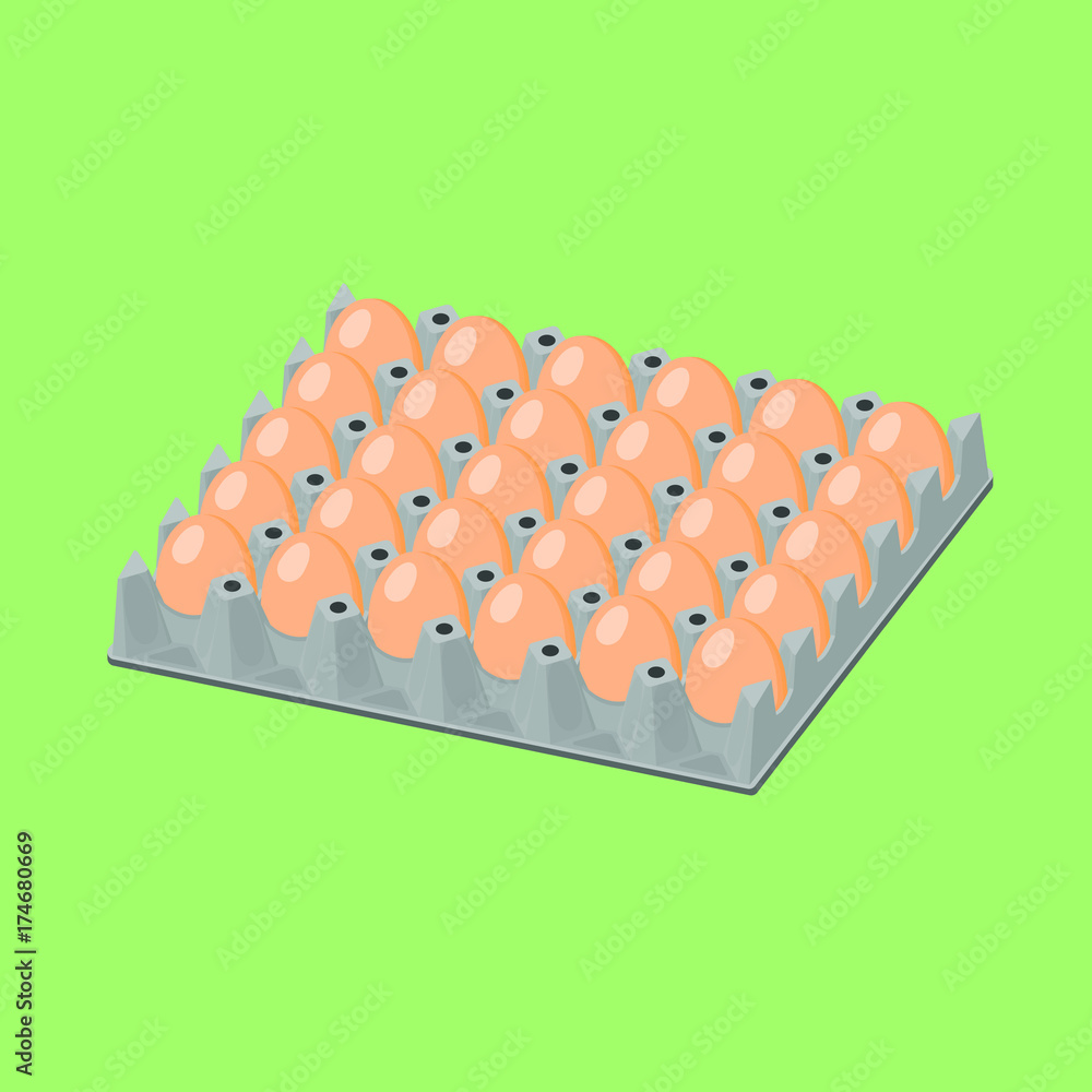 Naklejka premium Egg on egg paper panel or egg tray vector on green background.