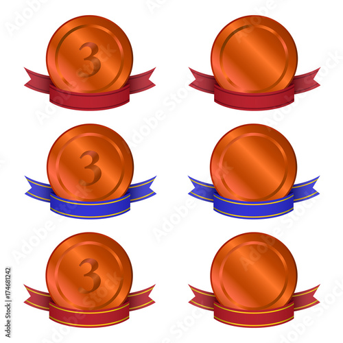 bronze medals on ribbons vector set