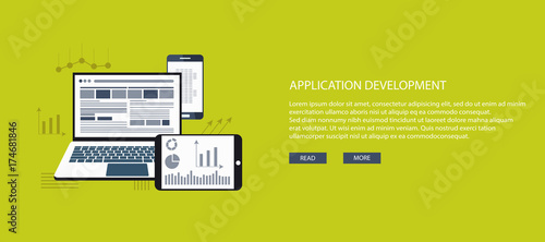 Flat vector design illustration concept for application development. Concept to building successful business.