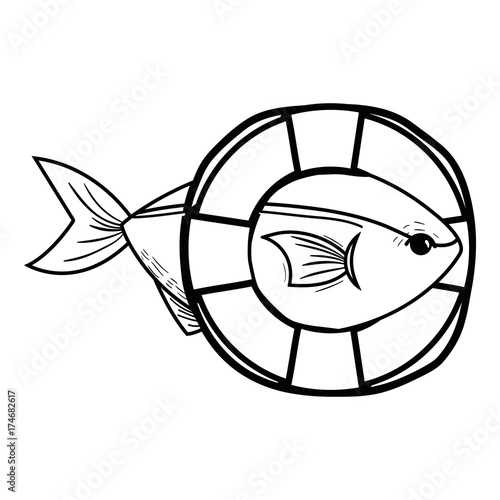 line fish with life buoy object design