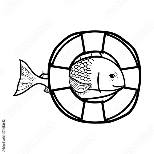 line fish with life buoy object design