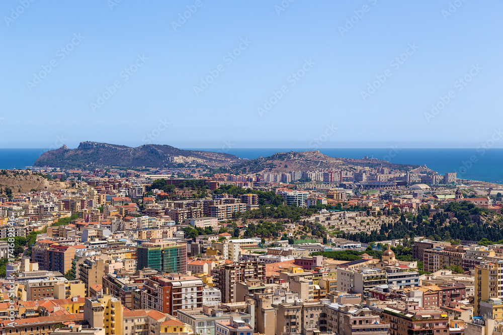 Cagliari, Sardinia, Italy. Scenic view of the city from a bird's eye view