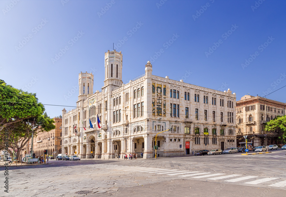 Cagliari, Sardinia, Italy. City Hall on the waterfront - obrazy, fototapety, plakaty 