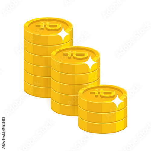 Gold ruble coins. Having a lot of money and possessions symbol. Business finance and economy concept. Cartoon vector illustration isolated on white background
