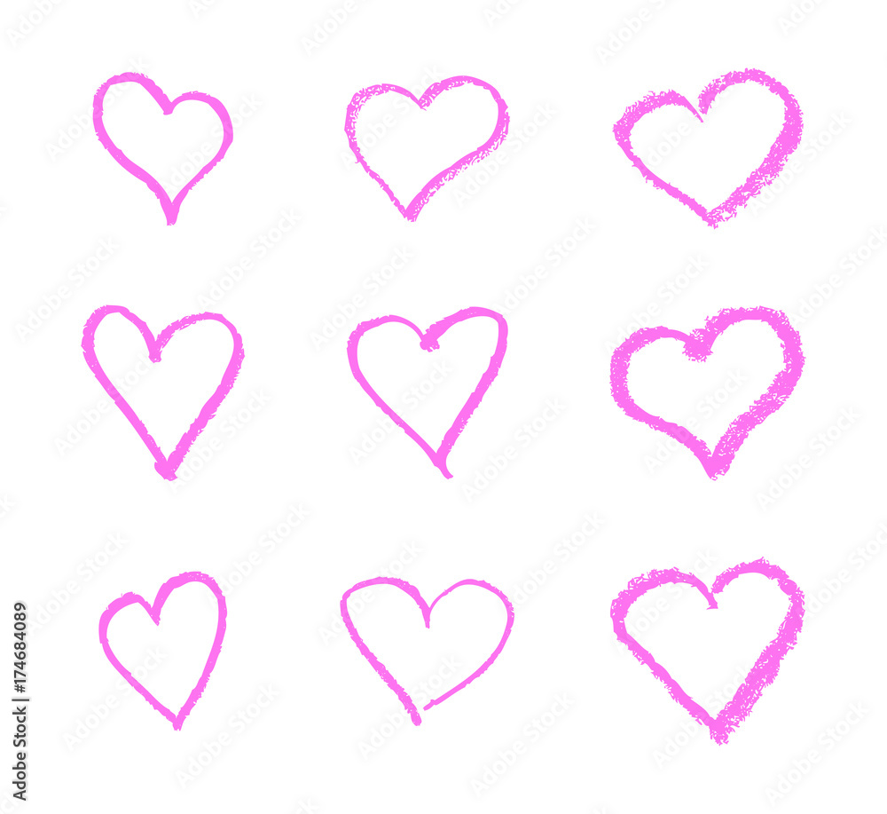 Hand drawn heart icon set