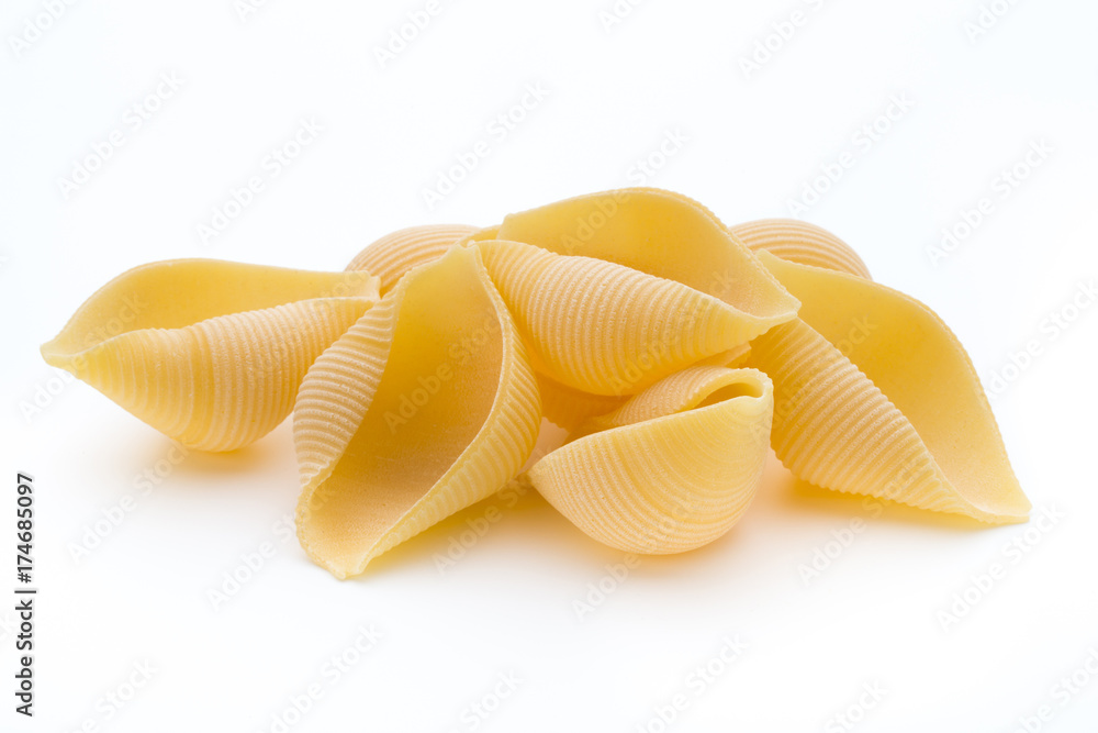 Italian lumaconi isolated on white background. Italian lumaconi isolated on white background.