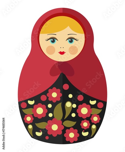 Nesting doll with blond hair in maroon kerchief