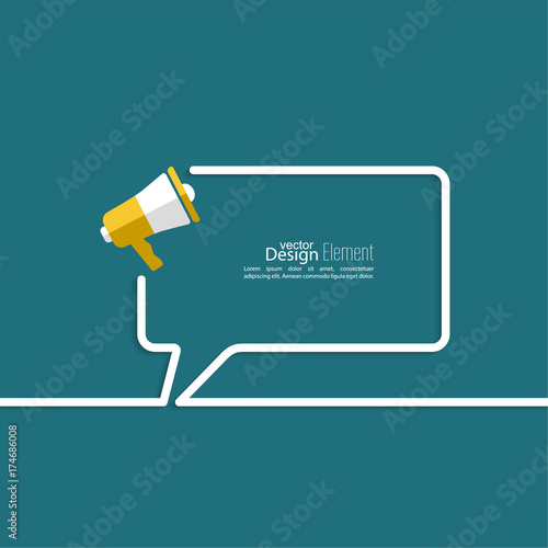 Megaphone, loudspeaker with bubbles speech. for social media marketing concept. Notification through the speaker, advertisement bullhorn. Chat symbol. Outline. 