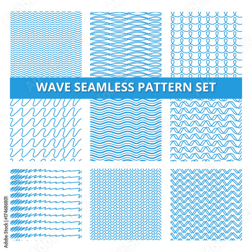Seamless patterns set with scribbles lines and waves. Vector hand drawn pictures