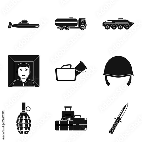 Warfare icons set, simple style