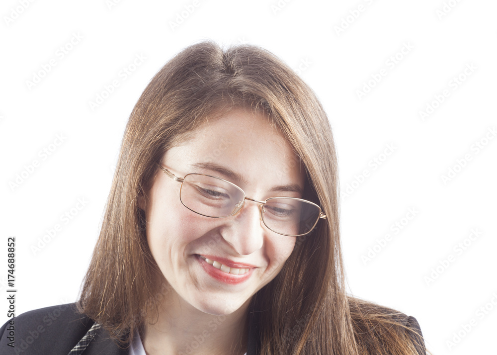 young business woman smiling isolated on white