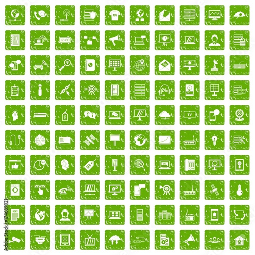 100 telecommunication icons set grunge green