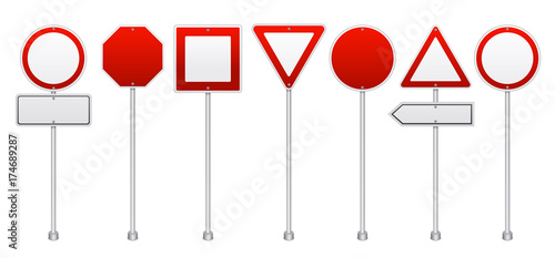 Red Road Signs Realistic  Set