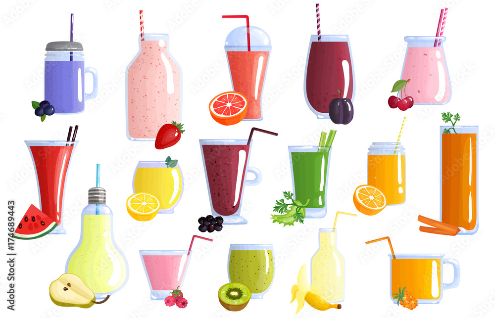 Fruit Smoothie Colorful Icons Set Fruit Smoothie Colorful Icons Set